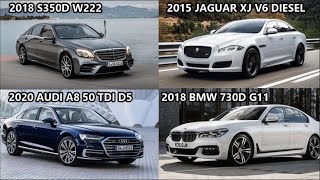 MERCEDES S350D W222 VS AUDI A8 50 TDI D5 VS BMW 730D G11 VS JAGUAR XJ 30 V6 X351 ACCELERATION 0200 [upl. by Joappa]