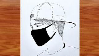 How to Draw a Boy with Mask  Very easy pencil drawing  Simple drawing tutorial  Boy drawing easy [upl. by Llewol]