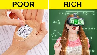 RICH vs POOR SCHOOL TRICKS  Amazing DIY Crafts Funny Students Situations by 123 GO SCHOOL [upl. by Ateiram]