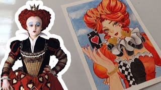 how to draw queen of hearts  watercolor drawing tutorial  anime drawing tutorial [upl. by Job149]