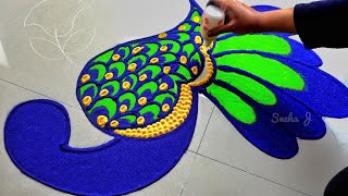 Very easy peacock rangoli for lakshmi pada [upl. by Seed]