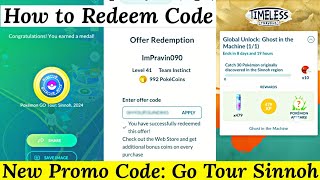 How to Redeem new Promo Code in Pokemon Go  Go Tour Sinnoh 2024 Timed Research  Pokemon Go Codes [upl. by Tobiah]