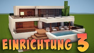 EINRICHTUNG der MODERNE VILLA mit POOL in MINECRAFT bauen TUTORIAL HAUS 262 Part 3 [upl. by Melba]