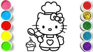 Hello Kitty Drawing Painting and Coloring for Kids amp Toddlers How to draw Hello Kitty for Children [upl. by Eejan]