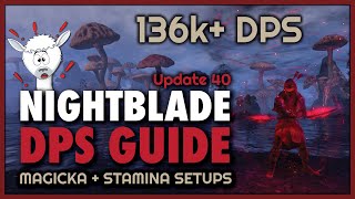 Nightblade DPS Guide  136k DPS Setups  Magicka amp Stamina Builds  Update 40 ESO [upl. by Modnar]