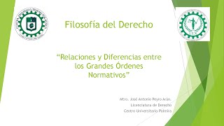 Clase Filosofía del Derecho quotRelaciones y Diferencias entre los Grandes Órdenes Normativos 130720 [upl. by Johann752]