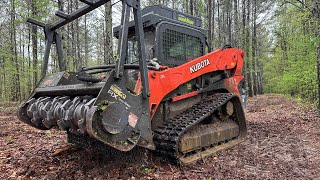 KUBOTA SVL952s LOFTNESS Battle AX forestry mulching 1yr old growth [upl. by Aon296]