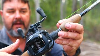 How to set up a baitcaster fishing rod and reel from scratch [upl. by Nnaeilsel]