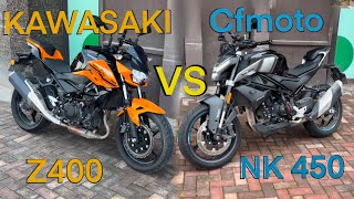 Cfmoto 450NK vs Kawasaki Z400 acceleration braking English review [upl. by Faythe]