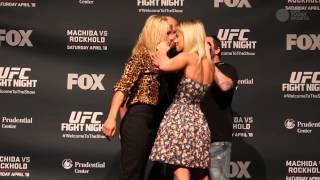 Dana White has to seperate Felice Herrig Paige VanZant during UFC on FOX 15 faceoffs [upl. by Lumbard]