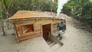 25 Days Building Survival Underground Dugout Bushcraft Shelter In Wild Clay Fireplace [upl. by Wilscam22]