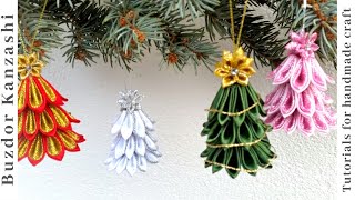 DIY Kanzashi karácsonyi fenyő függődísz  How to make kanzashi Christmas tree ornaments [upl. by Berlin]