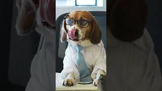 Smart beagle working at a desk in an officefunny dog dogfunny videoshorts [upl. by Harewood]