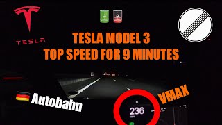 TESLA MODEL 3 TOP SPEED on GERMAN AUTOBAHN for 9 MINUTES VMAX 236 KMH  NO SPEED LIMIT [upl. by Noelyn40]