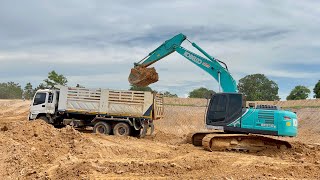 KOBELCO SK210LC10 11คิวอุ้มหนักตักดินใส่รถดั้ม10ล้อ Excavetor and Dumptruck EP1595 [upl. by Landy73]