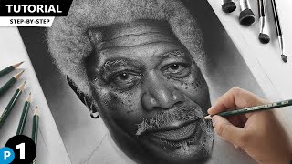 Drawing Morgan freeman  Portrait Tutorial for BEGINNERS [upl. by Chrissa]