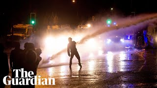 Belfast police use water cannon on Northern Ireland rioters [upl. by Einnij]