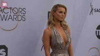 Shining bright Betty Gilpin wears silver gown to SAG Awards [upl. by Soalokin]