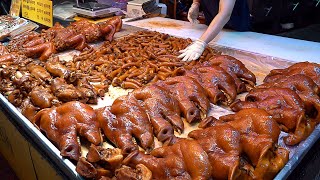 Pig tails are free Amazing Braised Pigs Trotters Jokbal Head amp Tail  Korean street food [upl. by Kries]