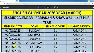 March 2026 Urdu Calendar  2026 March Urdu Calendar  Islamic Calendar of 2026 year [upl. by Geller]