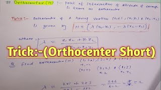 Orthocenter Shortcut  How To Find Orthocenter Trick  Find the coordinate the orthocenter trick [upl. by Winters]