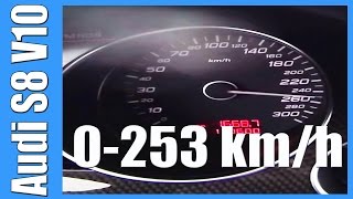 Audi S8 D3 52 FSI V10 Acceleration amp Sound GREAT 0253 kmh Beschleunigung [upl. by Ayatan]