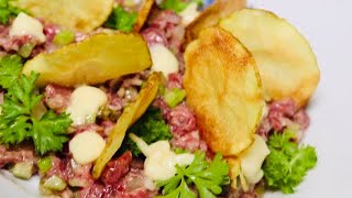 Hjemmelavet rørt oksetartar  Fransk steak tartare bistrostyle  Opskrift  213 [upl. by Crandale79]