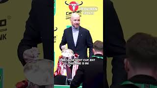 Erik ten Hag FORGETS the Carabao Cup trophy as he leaves his press conference 😂 [upl. by Suolkcin]