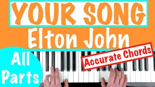 How to play YOUR SONG  Elton John Piano Tutorial Chords Accompaniment [upl. by Nosnah]