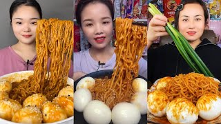 MUKBANG 먹방 EATING SPICY NOODLES and SOFT BOIL EGGS chewy sounds  ASMR  chinese foods 辣面鸡蛋 [upl. by Ramon]