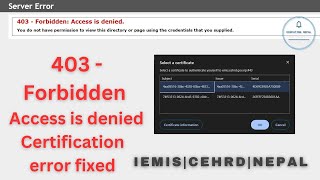 emis iemis quot403  Forbidden Access is deniedquot Certification error fixed educatingnepal286 [upl. by Rumery]