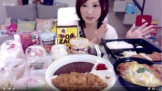 【19時から】木下ゆうかの晩ごはんライブ【チーズ重ねとんかつ ロースカツカレー ロースかつ丼 カニクリームコロッケ セブンイレブンスイーツampお菓子 合計２２品】（Eating Showmukbang [upl. by Andree]