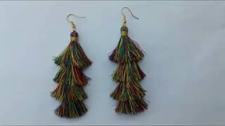 DIY Layered tassel earrings Making silk thread layered tasselMulti color tasselTassel earring [upl. by Brittne]