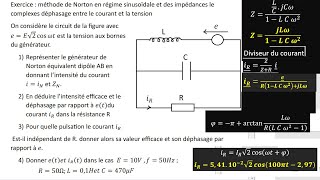 exercice délectricité Norton régime sinusoïdale grandeur complexe déphasage [upl. by Lokim]