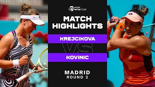 Barbora Krejcikova vs Danka Kovinic  2023 Madrid Round 2  WTA Match Highlights [upl. by Paulson]