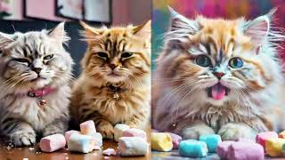 cute cat eating marshmallow yummy cat funnyshorts [upl. by Nace]