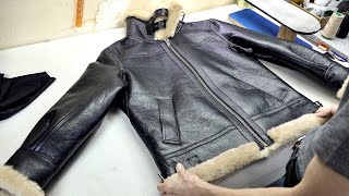 Making Excellent Sheepskin B3 Bomber Jacket by Seasoned Korean Leather Master [upl. by Ydnyl]