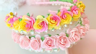 🌸 Flower Crown With Pearls  Flower Headband Tutorial  Flower Girl Headpiece 🌸 [upl. by Noble]