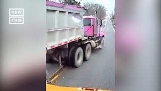 Truck Narrowly Misses School Bus After Brakes Fail [upl. by Eliak422]