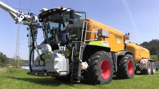 Claas Xerion 4000 Saddle Trac mit 2 achser Zunhammer Fass am Gülle einschlitzen HD [upl. by Suzzy]