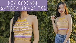 DIY Crochet Top — Halter Crop Top Tutorial [upl. by Renwick]