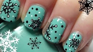 Retro Snowflake Nails  Nail Art Tutorial on Short Nails [upl. by Florinda]