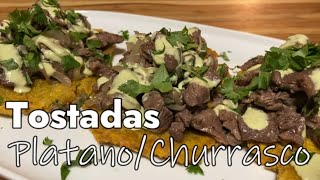 Tostadas de Platano y Churrasco how to make Plantains Tostadas amp Skirt steak [upl. by Arabrab]