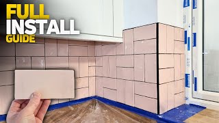 A Modern Way To Install Subway Tiles  Stunning Kitchen Splashback [upl. by Nuahsar]