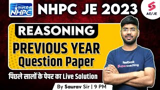 NHPC JE Previous Year Question Paper Reasoning  NHPC JE Recruitment 2023  By Saurav Sir [upl. by Townsend154]