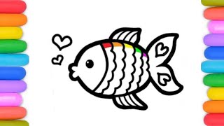 How to draw cute Fish 🐟  Drawing Coloring Painting for Kids and toddlers  Easy to draw [upl. by Maxine]