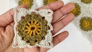 How to crochet a small flower granny square  Easy Crochet Lace Flower Motif [upl. by Particia854]