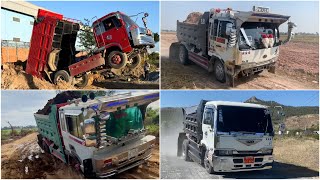 ឡានដឹកដី 2023 កំពូលឡានដឹកដី Dump Trucks in Cambodia Nissan Hino Hyundai Truck Stuck part149 [upl. by Odranar]