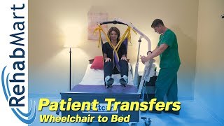 Transfer from bed to wheelchair using 9805 lift and standard sling [upl. by Erdnaed]