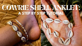 DIY COWRIE SHELL ANKLET  HOW TO MAKE AN ADJUSTABLE SQUARE KNOT  The cutest anklet EVERRRRRR 😍 [upl. by Gnirps]